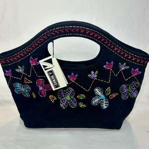 J. Renee' Black Suede Embroidered Floral Butterfly Handbag, NWT
